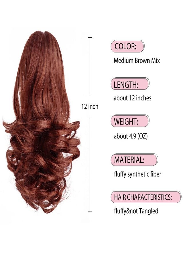 اتش اس بي جيه اتش تي ام وصلة شعر ذيل حصان بلون بني محمر من HSPJHTM، وصلات شعر ذيل حصان أحمر داكن بطول 12 بوصة بمشبك شعر للنساء، مشبك شعر صناعي مجعد، قطعة شعر منفوشة للهالوين للفتيات للاستخدام اليومي - Image 2